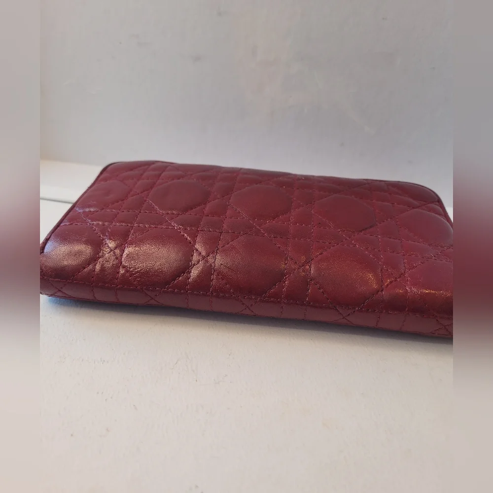 Christian Dior Red Cannage Quilted Long Zip Wallet